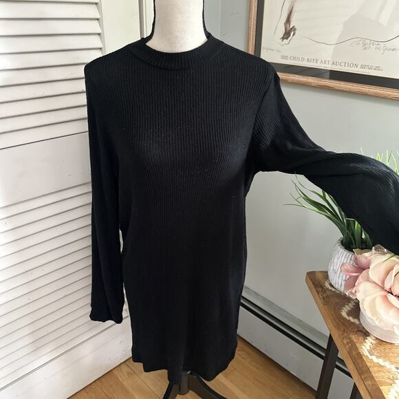 REFORMATION Sweater Dress Womens Medium Black Long Sleeve Shift Ribbed Knit - Picture 1 of 12